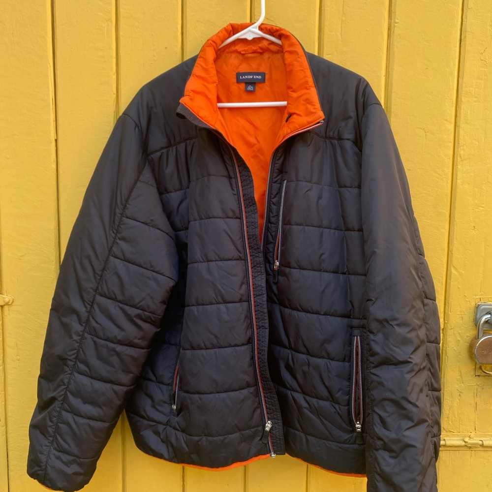 Lands End XL quilted polyfill navy blue jacket